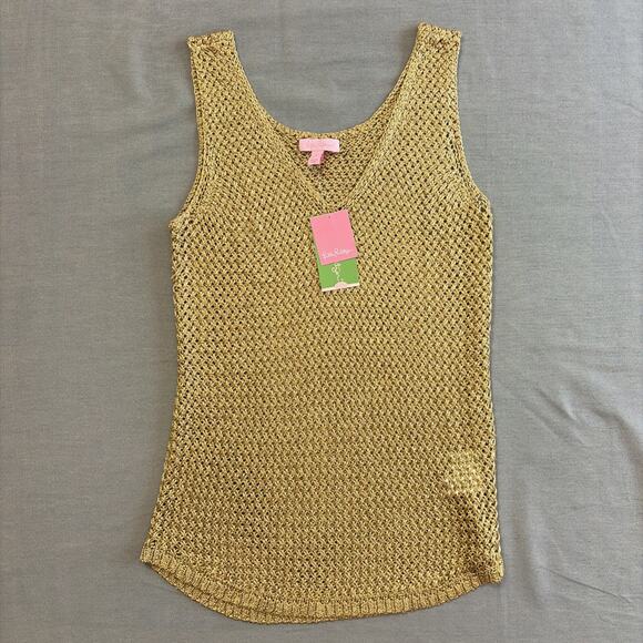 Lilly Pulitzer Tops - New Lilly Pulitzer Medium Gold Gina Sleeveless Sweater Open Knit Metallic New